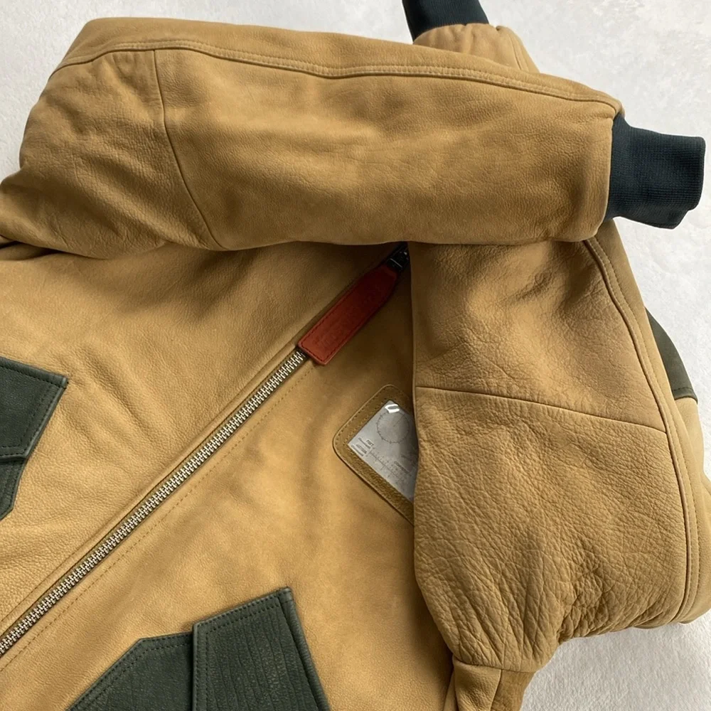 Scotch & Soda Buffalo Leather Removable Faux Shearling Aviator Bomber Jacket - Picture 10 of 16